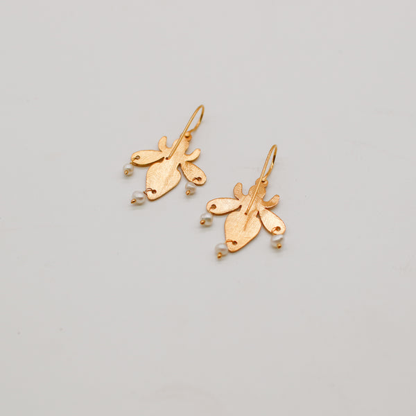 pearl drop bee earrings